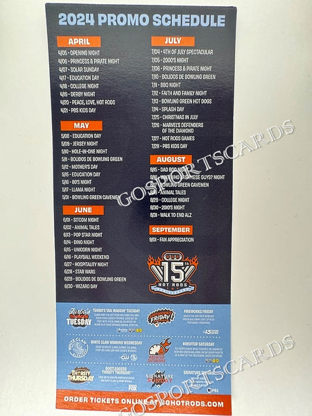 2024 Bowling Green Hot Rods Pocket Schedule