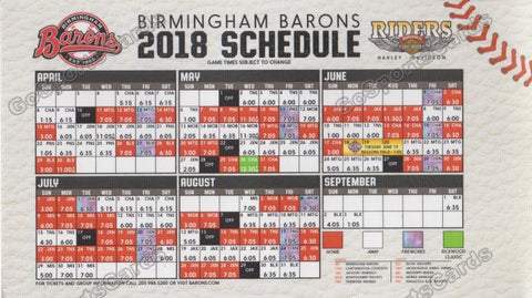 2018 Birmingham Barons Pocket Schedule (Vinyl)