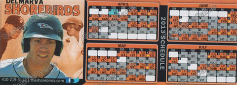 2013 Delmarva Shorebirds Pocket Schedule (Dylan Bundy, Manny Machado, Nick Delmonico, Flat)