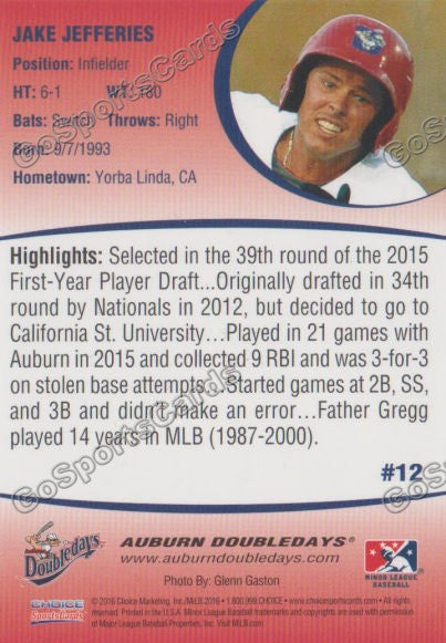 2016 Auburn Doubledays Jake Jefferies – Go Sports Cards