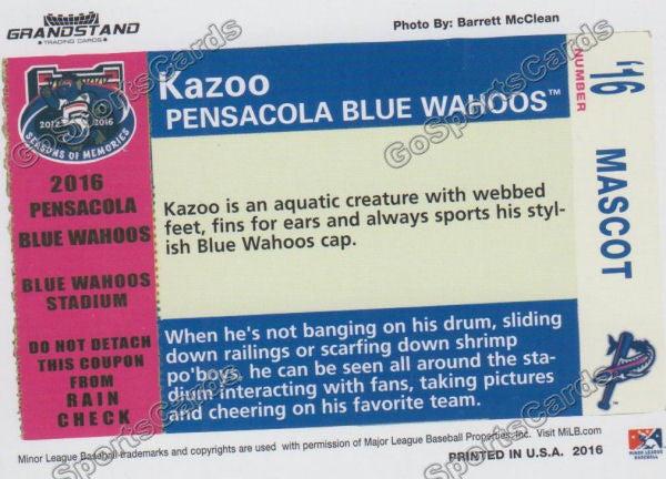 2016 Pensacola Blue Wahoos Kazoo Mascot – Go Sports Cards