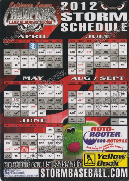 2012 Lake Elsinore Storm Magnet Schedule