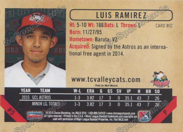 2016 Tri City ValleyCats Luis Ramirez – Go Sports Cards