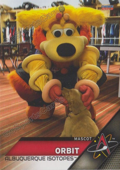 Orbit (Isotopes Baseball Team mascot) in stadium seats flashing No. 1 sign,  Isotopes Park, Albuquerque, New Mexico USA Stock Photo - Alamy