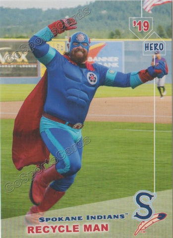 2019 Spokane Indians Recycle Man Mascot