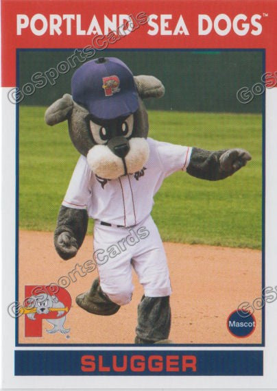 Portland Sea Dogs mascot, Slugger, races a young fan around the