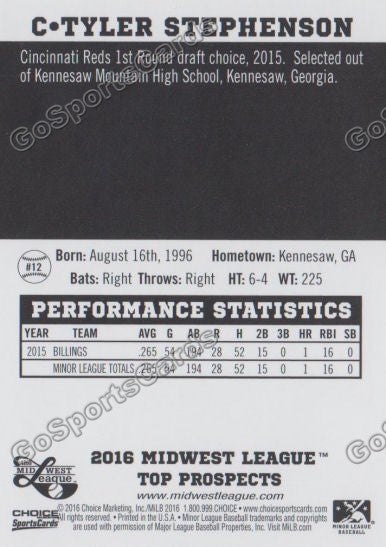 2016 Midwest League Top Prospect Tyler Stephenson – Go Sports Cards