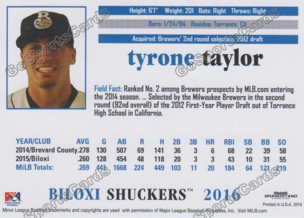 2016 Biloxi Shuckers Tyrone Taylor